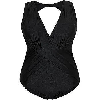 Trendyol Womens Black Deep V Neck with Gathered Detail Plus Size Swimsuit TBBSS25AM00002 Plus Size Swimsuit