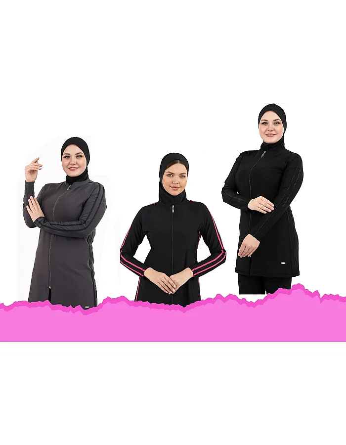 ملابس سباحة للنساء والبنات بوركينى 3 قطع توب كم طويل وبنطلون وتربون عالى الجودة كود 25WL218G1