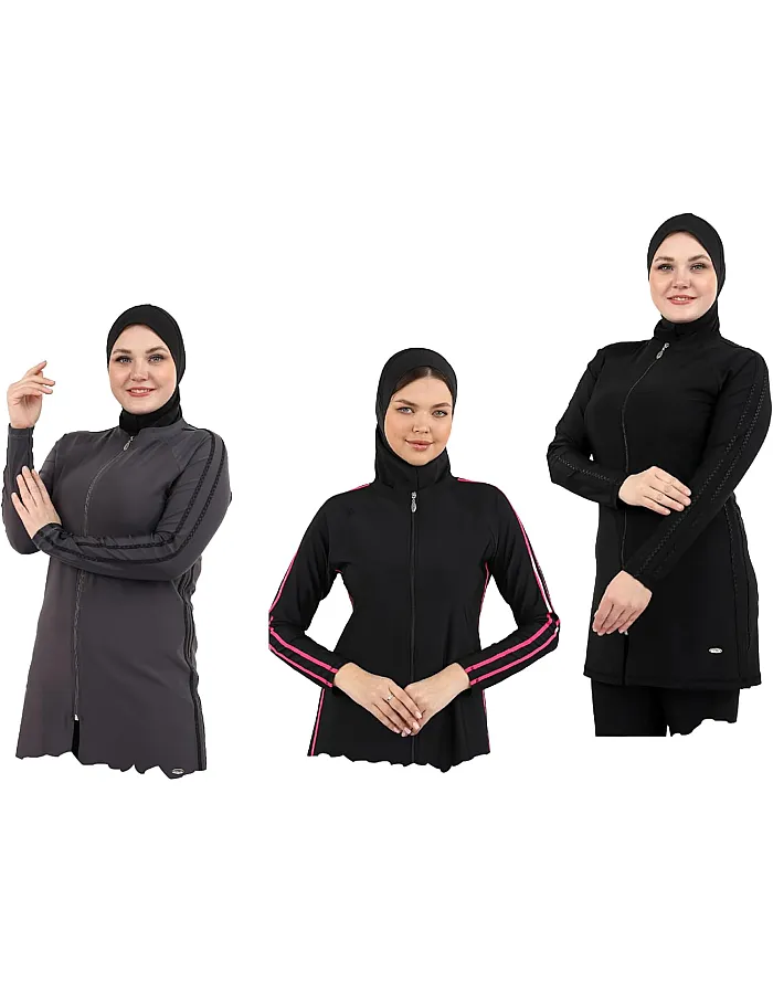 ملابس سباحة للنساء والبنات بوركينى 3 قطع توب كم طويل وبنطلون وتربون عالى الجودة كود 25WL218G1