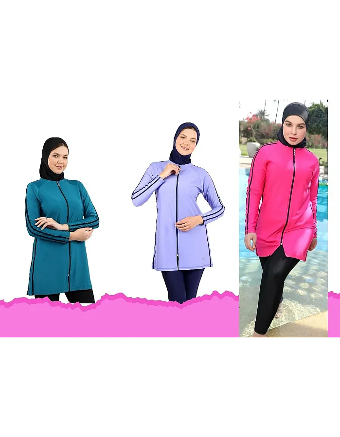 Women Girls Burkini Swimwear 3 Pieces Long Sleeve Top Pants Turban High Quality Code 25WL218G1