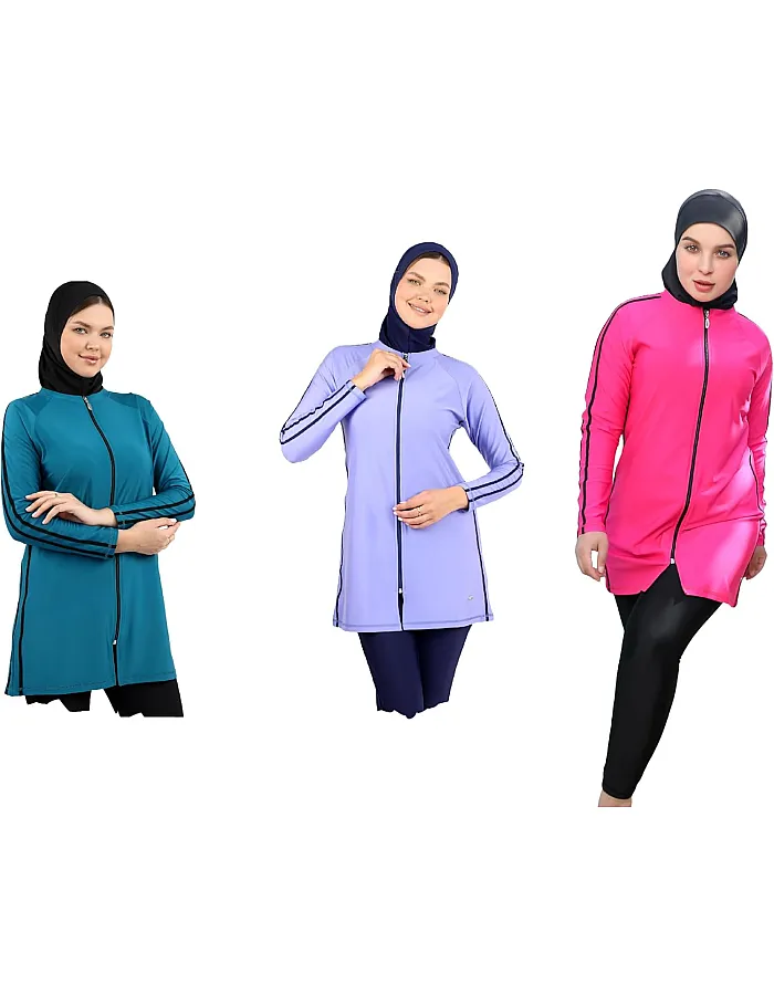 Women Girls Burkini Swimwear 3 Pieces Long Sleeve Top Pants Turban High Quality Code 25WL218G1