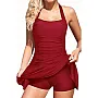 Women's Halter Swimsuit with Shorts Red One Piece Swimsuit Skirt