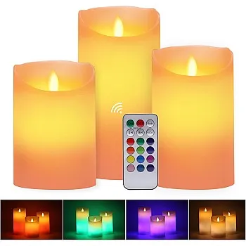 LUXONIC 3 Pack LED Candle Lights, Real Wax, Warm White & Multicolor, Remote Control, Timer, Decoration