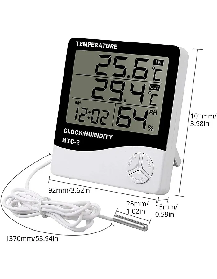 eWINNER Digital LCD Temperature Thermometer Hygrometer Humidity Meter Clock White HTC-2