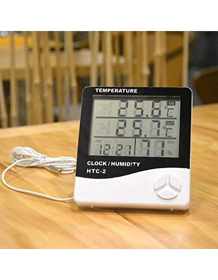 eWINNER Digital LCD Temperature Thermometer Hygrometer Humidity Meter Clock White HTC-2