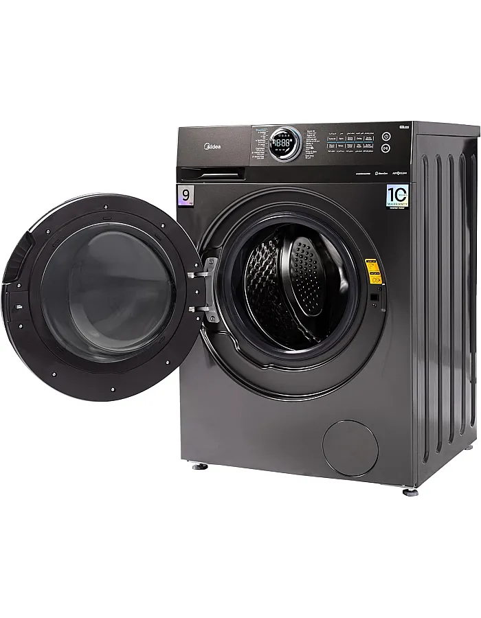 غسالة من ميديا موديل MF200W90B/TTC بتحميل أمامي سعة 9 كيلوجرام باللون الرمادي التيتانيوم مع غسيل تيربو وبخار وإنفرتر