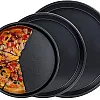 Ishvanku Carbon Steel Pizza Baking Pan - Set of 3Carbon Steel Pizza Pan Tray for Baking in Microwave Oven Non Stick Set of 3 Black (20-23 - 25 cm