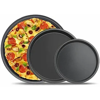 Pizza PAN set 3 Size 22 cm,24 cm,26 cm deep Plate Pizza Carbon Baking Non-Stick Mold ‎طقم صواني بيتزا ٣ مقاسات 22 سم، 24 سم، 26 سم بيتزا عميقة قالب خبز كربوني غير لاصق