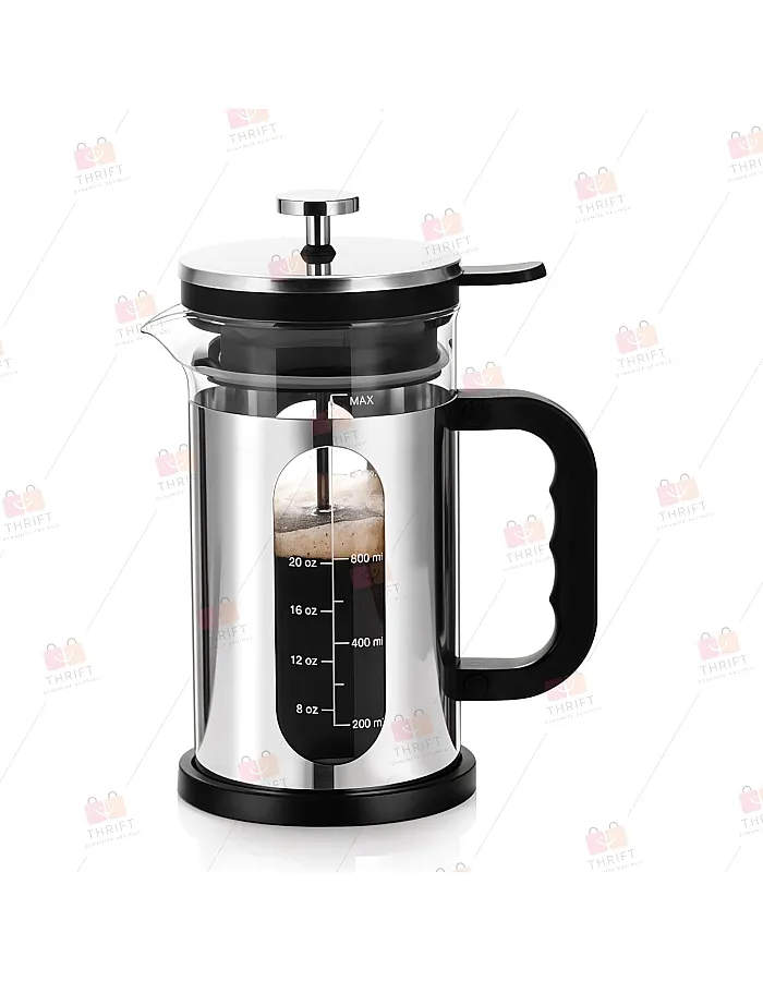 Extra-Large Heavy-Duty French Press Coffee Maker – 900ml Capacity, Borosilicate Glass Beaker, Double Scale Lines, Stainless Steel Frame, 4-Level Filtration (900ml)