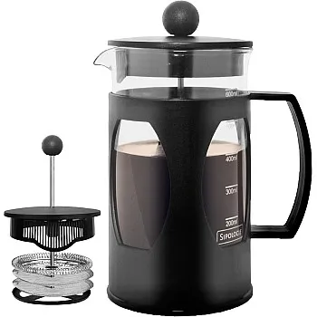Sebology 350ml Classic French Press Coffee Maker with 4 Filtration Levels Heat Resistant Borosilicate Glass I Brewing Coffee and Tea I Compact and Durable