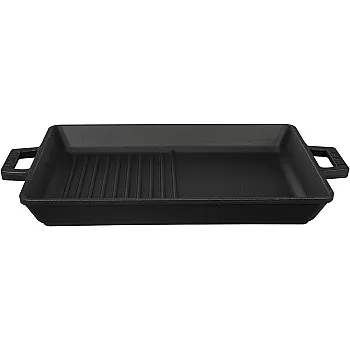 Lava ECO Enameled Cast Iron 10 x 12-1/2 inch Combination Grill and Griddle Pan,Slate Black