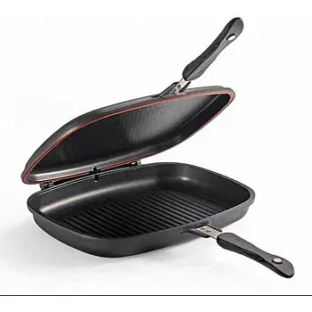 Next Store Premium Quality Double Grill Pan, Made of Die Casting for Perfect Heat Distribution, Smokeless Grilling, Double Airtight Lid