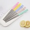 Stainless Steel Lightweight Reusable Chopsticks - Non-Slip Dishwasher Safe Wheat Set of 10 Assorted Colors in Barrel