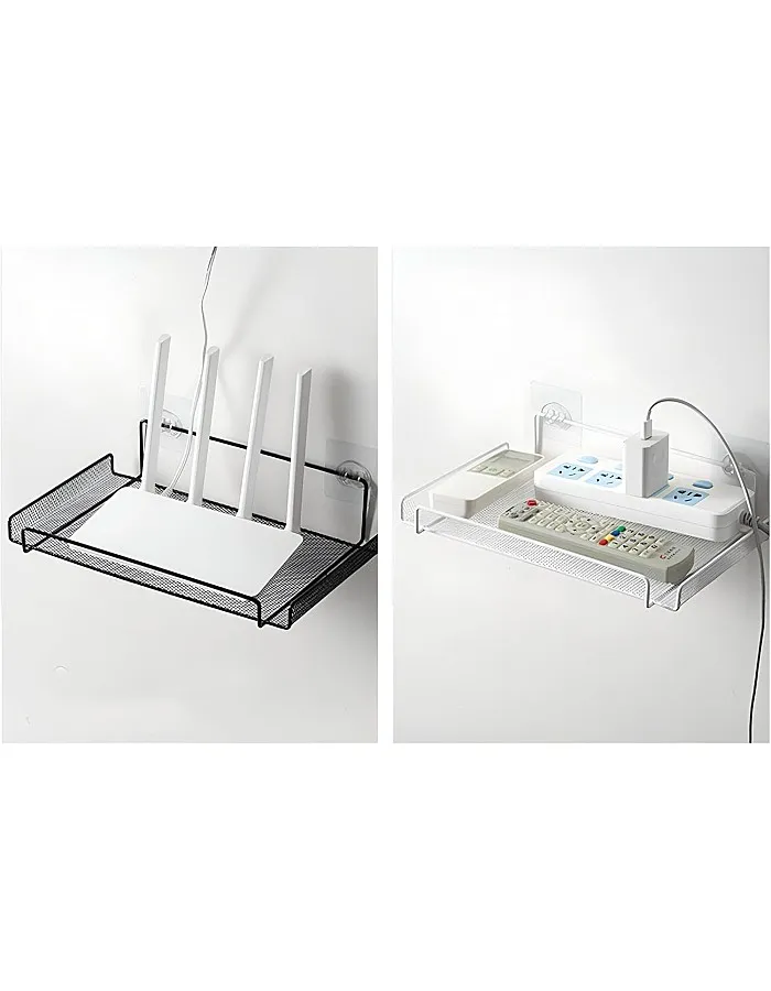Cable Router Box Holder Space Saving Wall Shelf Router Cables Elegant Home Tech Shelf For Routers And Shelves For TV Boxes Provides An Elegant And Practical Solution To Keep The Ropes Hidden, BLACK