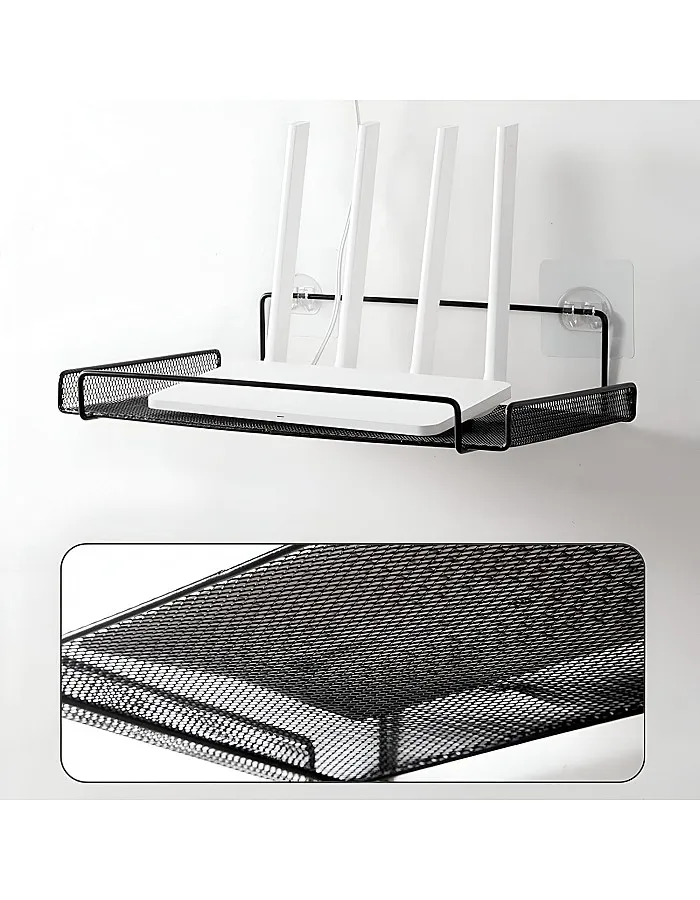 Cable Router Box Holder Space Saving Wall Shelf Router Cables Elegant Home Tech Shelf For Routers And Shelves For TV Boxes Provides An Elegant And Practical Solution To Keep The Ropes Hidden, BLACK