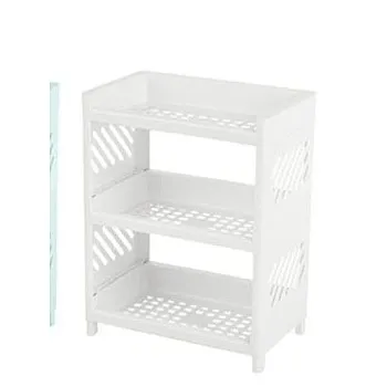 Generic 3-Tier Floating Wall Shelf, Modern Rectangular Tiered Shelf with Dual Layer Design and Drainage, White