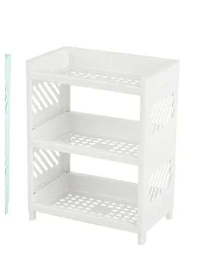 Generic 3-Tier Floating Wall Shelf, Modern Rectangular Tiered Shelf with Dual Layer Design and Drainage, White
