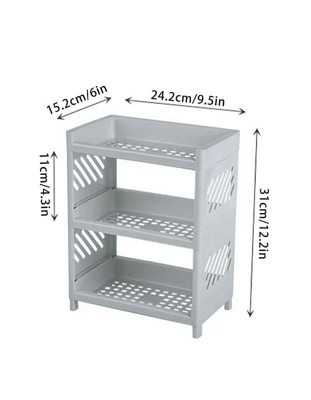 Generic 3-Tier Floating Wall Shelf, Modern Rectangular Tiered Shelf with Dual Layer Design and Drainage, White