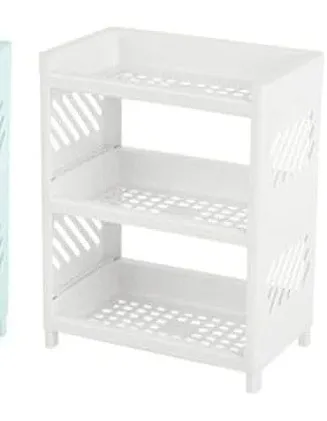 Generic 3-Tier Floating Wall Shelf, Modern Rectangular Tiered Shelf with Dual Layer Design and Drainage, White