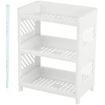Generic 3-Tier Floating Wall Shelf, Modern Rectangular Tiered Shelf with Dual Layer Design and Drainage, White