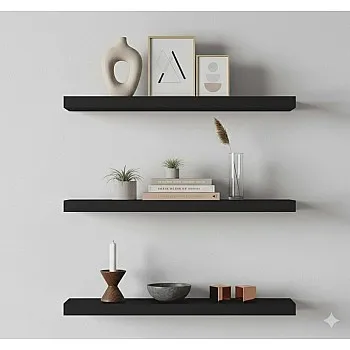 رفوف حائط خشبية MDF، تصميم عصري، مقاومة للماء والخدوش، 50×15 سم، 3 قطع، مع مستلزمات التثبيت، للمطبخ وغرف النوم والمكتب (أسود)