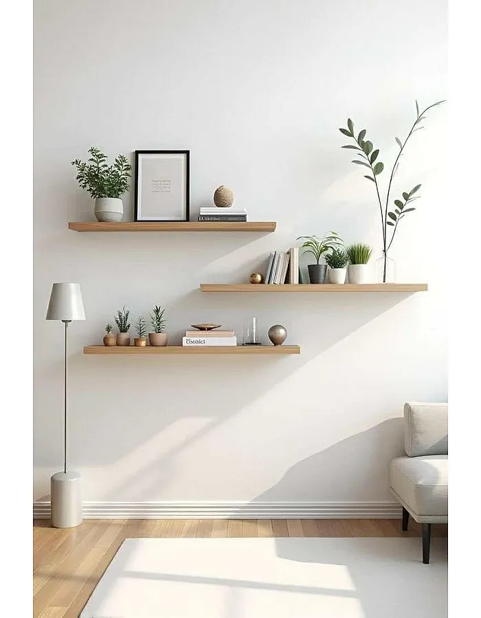 رفوف حائط خشبية MDF، تصميم عصري، مقاومة للماء والخدوش، 50×15 سم، 3 قطع، مع مستلزمات التثبيت، للمطبخ وغرف النوم والمكتب (خشبي)