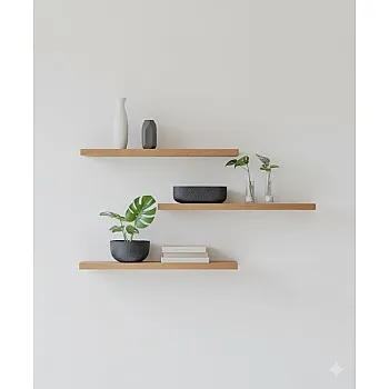 رفوف حائط خشبية MDF، تصميم عصري، مقاومة للماء والخدوش، 50×15 سم، 3 قطع، مع مستلزمات التثبيت، للمطبخ وغرف النوم والمكتب (خشبي)