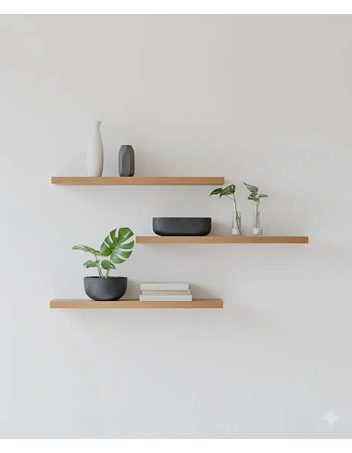 رفوف حائط خشبية MDF، تصميم عصري، مقاومة للماء والخدوش، 50×15 سم، 3 قطع، مع مستلزمات التثبيت، للمطبخ وغرف النوم والمكتب (خشبي)