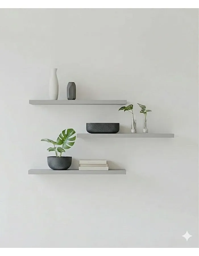 رفوف حائط خشبية MDF، تصميم عصري، مقاومة للماء والخدوش، 50×15 سم، 3 قطع، مع مستلزمات التثبيت، للمطبخ وغرف النوم والمكتب (رمادي)