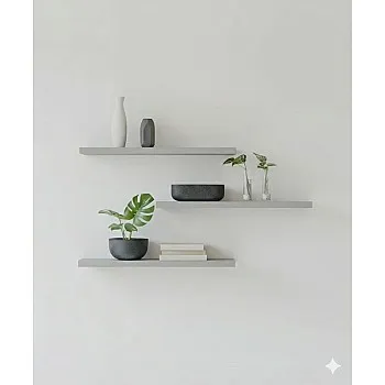 رفوف حائط خشبية MDF، تصميم عصري، مقاومة للماء والخدوش، 50×15 سم، 3 قطع، مع مستلزمات التثبيت، للمطبخ وغرف النوم والمكتب (رمادي)