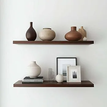 رفوف حائط خشبية MDF، تصميم عصري، مقاومة للماء والخدوش، 50×15 سم، قطعتين ، مع مستلزمات التثبيت، للمطبخ وغرف النوم والمكتب (بني)