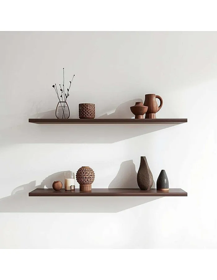 رفوف حائط خشبية MDF، تصميم عصري، مقاومة للماء والخدوش، 50×15 سم، قطعتين ، مع مستلزمات التثبيت، للمطبخ وغرف النوم والمكتب (بني)