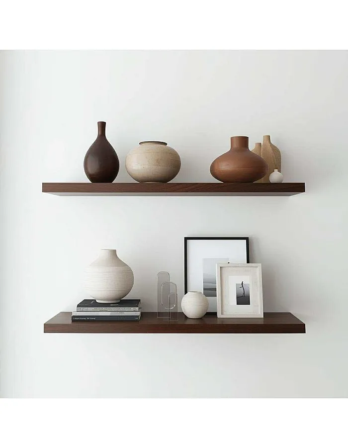 رفوف حائط خشبية MDF، تصميم عصري، مقاومة للماء والخدوش، 50×15 سم، قطعتين ، مع مستلزمات التثبيت، للمطبخ وغرف النوم والمكتب (بني)