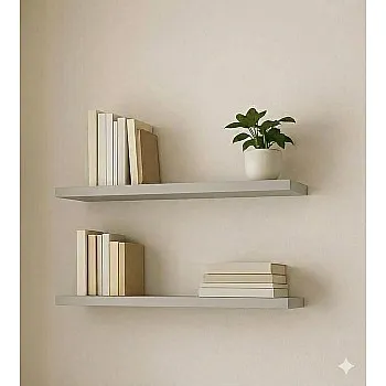 رفوف حائط خشبية MDF، تصميم عصري، مقاومة للماء والخدوش، 50×15 سم، قطعتين ، مع مستلزمات التثبيت، للمطبخ وغرف النوم والمكتب (رمادي)