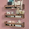 NATURE SUPPLIES Set of 3 Nursery Shelves Wall Mounted Children’s Wooden Floating Bookshelf for Bedroom, Bathroom, Kitchen Storage Shelves Kids Decor, Brown