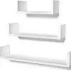 Portal Wall mounted shelves, pack of 3 shelves black u shaped wall mount shelf for kitchen, living room, bathroom, bedroom White