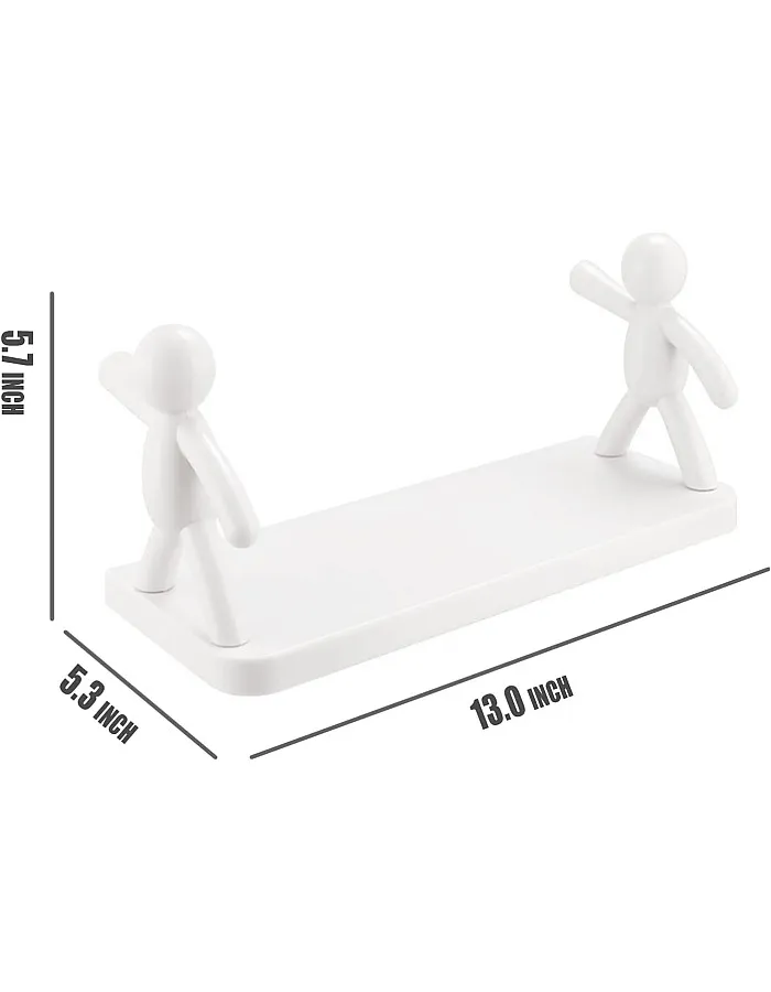 Qiikoea White Floating Shelves Humanoid Design Wall Mounted Bathroom Shelves No Drilling Waterproof Shower Organizer for Inside Shower Kitchen Storage, 2 Pack