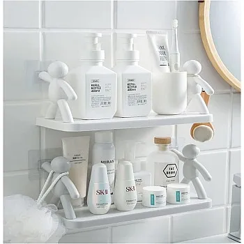 Qiikoea White Floating Shelves Humanoid Design Wall Mounted Bathroom Shelves No Drilling Waterproof Shower Organizer for Inside Shower Kitchen Storage, 2 Pack