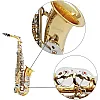 Btuty Alto Saxophone in Shiny Brass - E-Flat Engraving with Natural White Shell Buttons, Case, Gloves, Cleaning Cloth, Mute, Belt and Brush