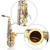Btuty Alto Saxophone in Shiny Brass - E-Flat Engraving with Natural White Shell Buttons, Case, Gloves, Cleaning Cloth, Mute, Belt and Brush