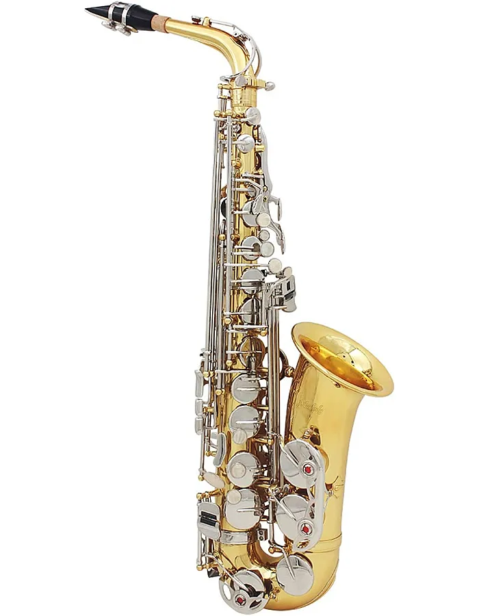 Btuty Alto Saxophone in Shiny Brass - E-Flat Engraving with Natural White Shell Buttons, Case, Gloves, Cleaning Cloth, Mute, Belt and Brush