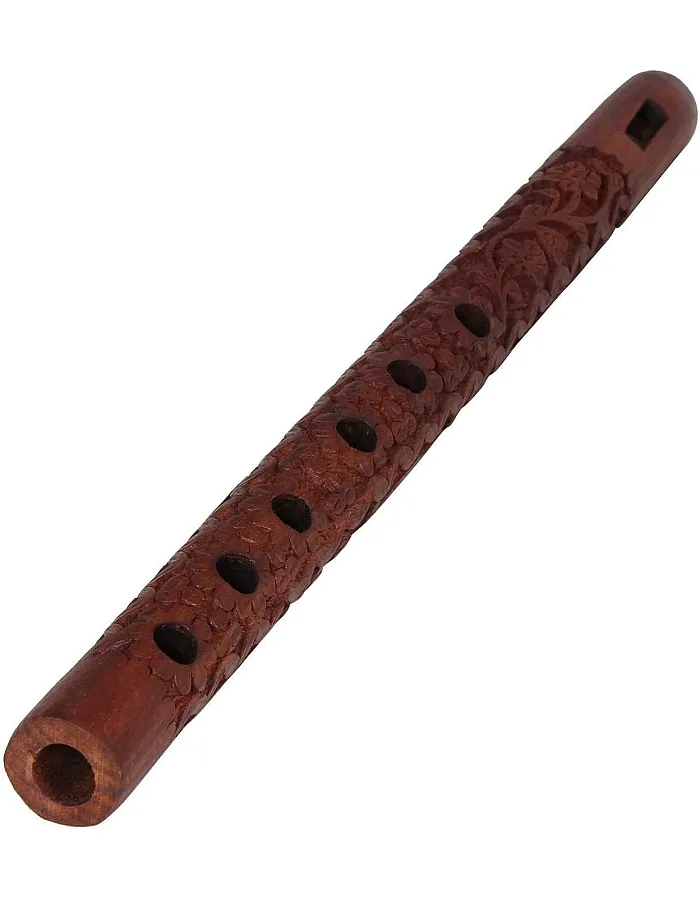Mouth Woodwind Flute Wooden Traditional Hand Carved, Great Sound Indian Musical Instrument Brown Color 13 Inch