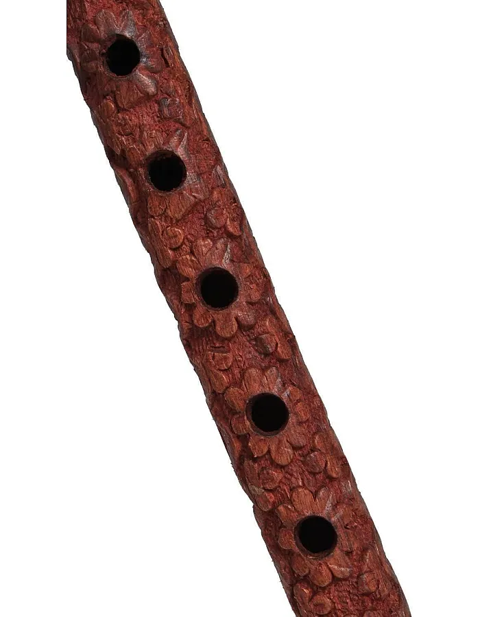Mouth Woodwind Flute Wooden Traditional Hand Carved, Great Sound Indian Musical Instrument Brown Color 13 Inch