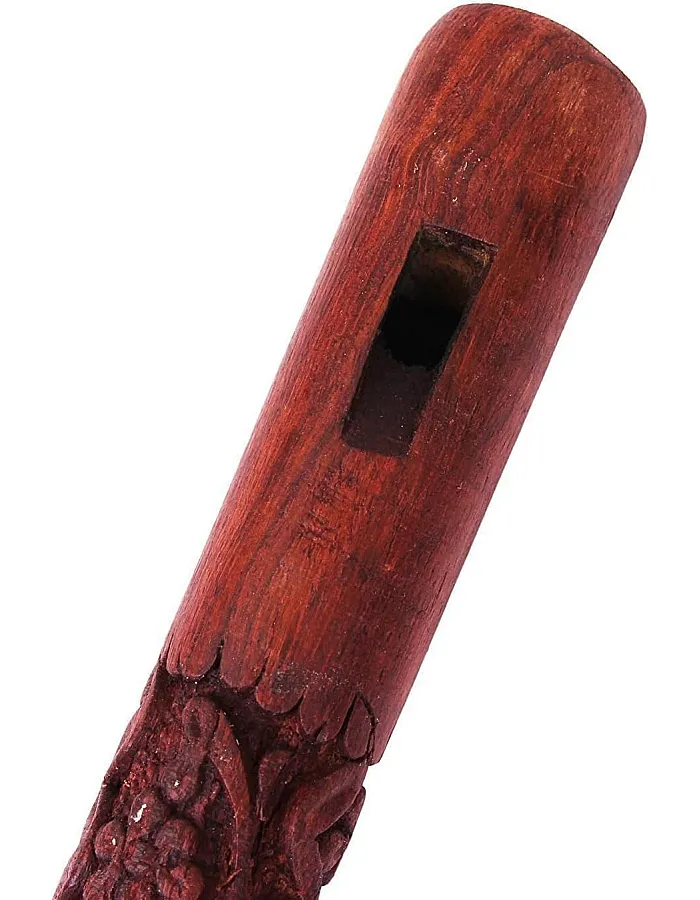 Mouth Woodwind Flute Wooden Traditional Hand Carved, Great Sound Indian Musical Instrument Brown Color 13 Inch