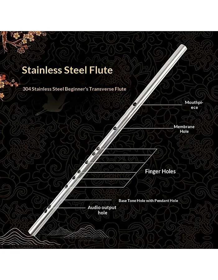 MySouq Store | 304 Stainless Steel Transverse Flute, Classical Chinese Style, 47cm, Beginner and Professional, Rust-Proof