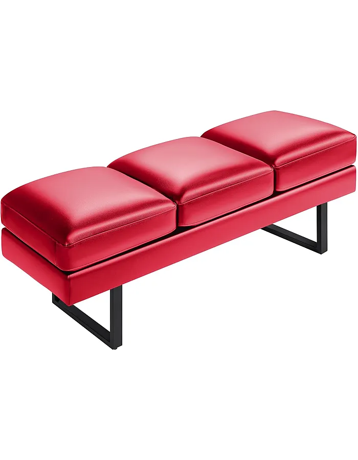 JUMMICO Office Chair Seating Waiting Room Chair, 59.6 inches Upholered Reception Bench 3 Seat Faux Leather Office Guest Chair Conference Room Chair for Salon and Shop (Red)