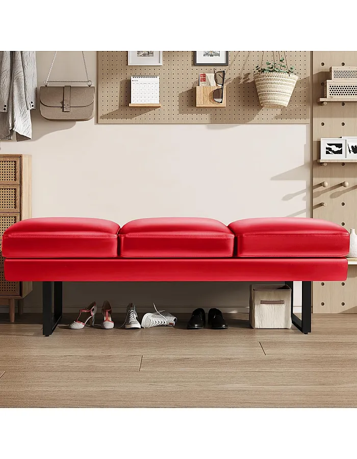 JUMMICO Office Chair Seating Waiting Room Chair, 59.6 inches Upholered Reception Bench 3 Seat Faux Leather Office Guest Chair Conference Room Chair for Salon and Shop (Red)