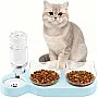 3-In-1 Cat Food and Water Bowl Set, 15° Angled Design, Double Cat Bowls with Removable Water Bottle, Non-Slip Kitten Food Bowls For Cats & Dogs, BPA-Free & Easy Clean‌ - Blue