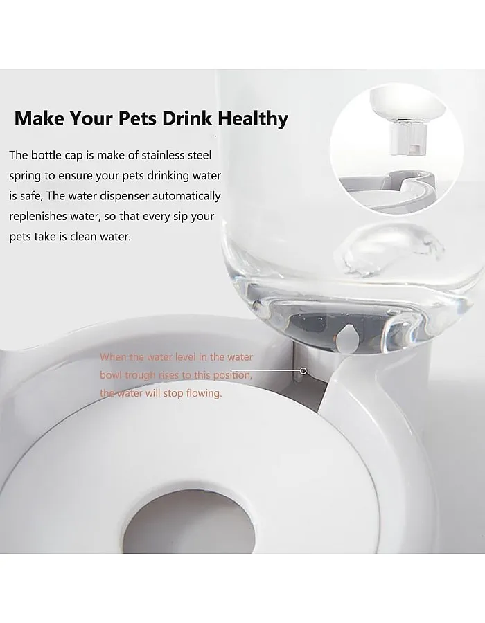 Dog Bowls, Puppy Cat Food and Water Bowl Set with Water Dispenser and Stainless Steel Bowl Detachable Gravity Pet Feeder and Waterer Set for Cats Dogs Puppy Rabbit (Pink)