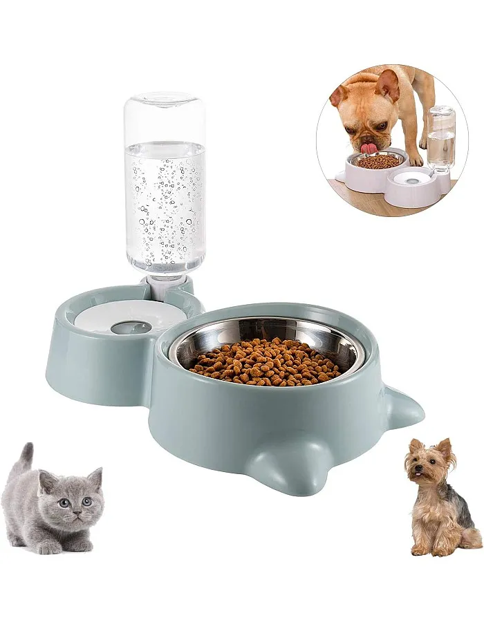 Double Bowl for Pets, Dog Cat Feeder Automatic Pet Feeder and Water Dispenser, Bowl for Eating with Water Bottle Water Dispenser, for Pets, Dogs, Cats (B)